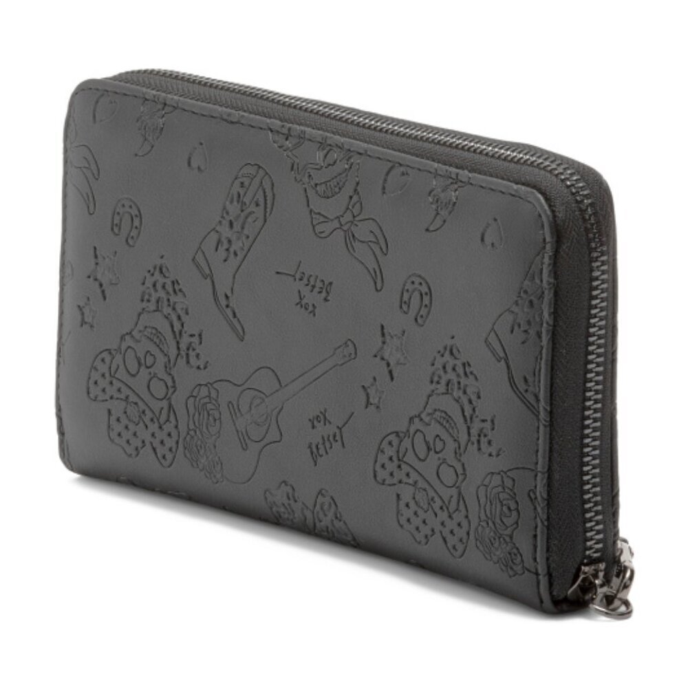 NWT $58 BETSEY JOHNSON Black Zip Around Skull Cowboy Debossed Wristlet Wallet - Picture 2 of 6